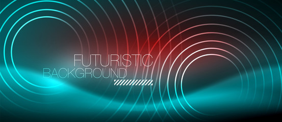 Neon glowing techno lines, hi-tech futuristic abstract background template with square shapes