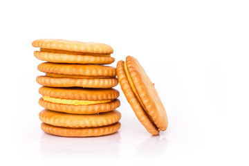 pile circle cracker on white background.