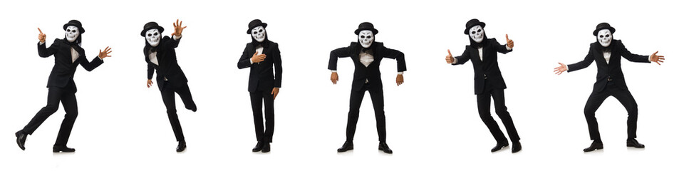 Man with scary mask isolated on white