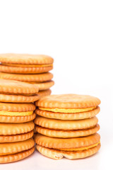 pile circle cracker on white background.