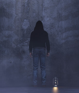 A stranger in a dark room,3d rendering
