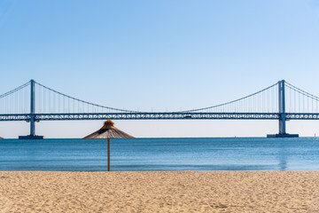 Gwangan bridge and Gwangalli Beach in Busan,Korea