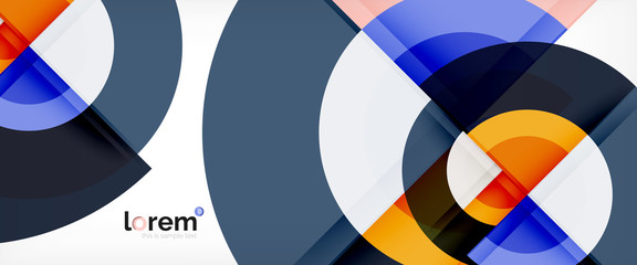 Obraz premium Nowoczesne koła geometryczne streszczenie tło, kolorowe kształty okrągłe z efektami cienia