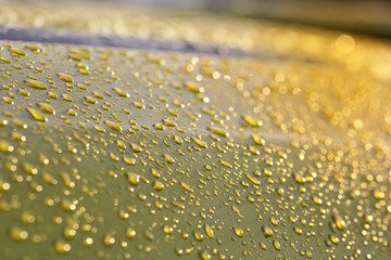 Abstract macro of water drops, close up Droplet and Bokeh on car lamp