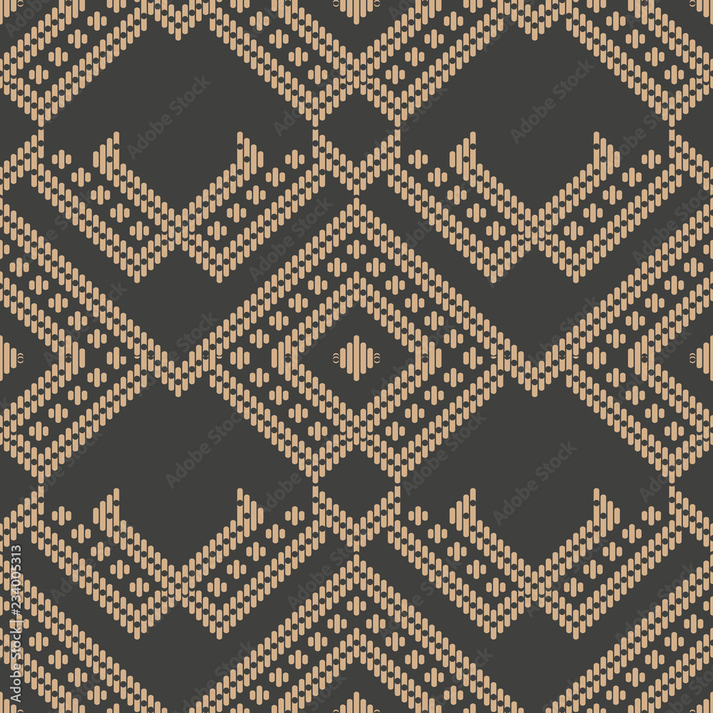 Wall mural vector damask seamless retro pattern background aboriginal geometry check stitch cross frame line