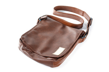 bag leather brown old on white background.