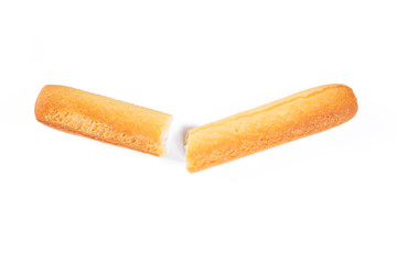 bread sticks broken into two pieces.