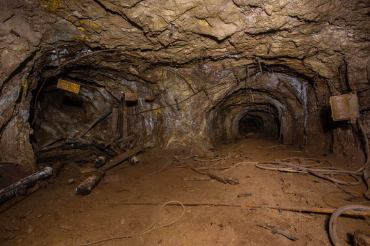 Underground abandoned gold iron ore mine shaft tunnel gallery passage