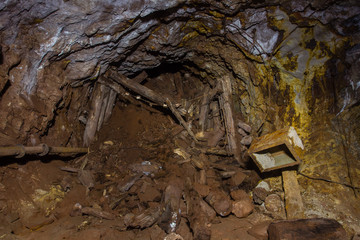 Underground abandoned gold iron ore mine shaft tunnel gallery passage collapsed