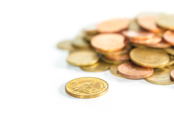 coins money on white background.