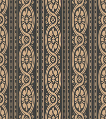Vector damask seamless retro pattern background round oval curve cross botanic garden frame vine flower