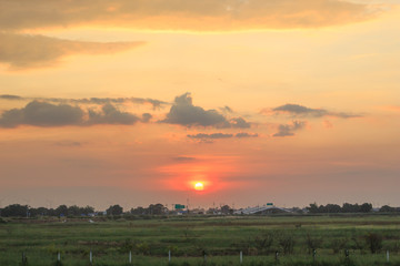 sunset rice focus on sun landscape