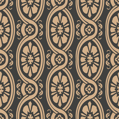 Vector damask seamless retro pattern background round oval spiral curve cross frame flower