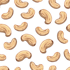 Pattern of vector colorful illustrations on the nutrition theme; set of cashews. Realistic isolated objects for your design.