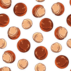 Pattern of vector colorful illustrations on the nutrition theme; set of macadamia. Realistic isolated objects for your design.