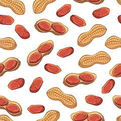 Pattern of vector colorful illustrations on the nutrition theme; set of peanuts. Realistic isolated objects for your design.