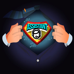 man open shirt to show "assistant service" logotype - vector