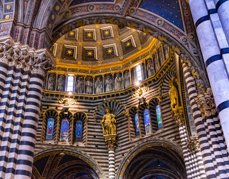 Basilica Dome Statues Stained Glass Cathedral Siena Italy