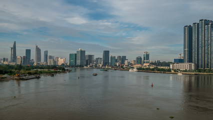 View of Ho Chi Minh City Vietnam from the river.