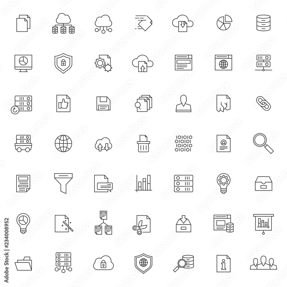 Poster big set of database icons vector design with simple outline and modern style, editable stroke