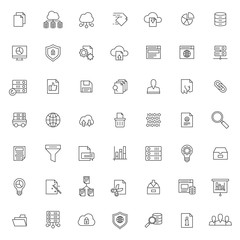 big set of database icons vector design with simple outline and modern style, editable stroke