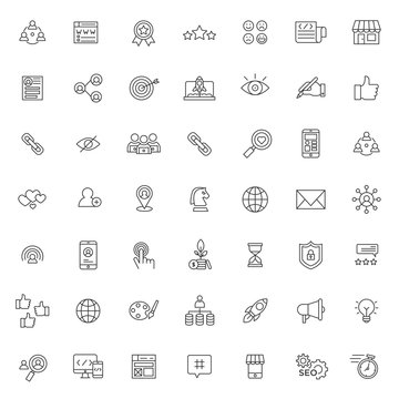 big set of social media icons vector design with simple outline and modern style, editable stroke