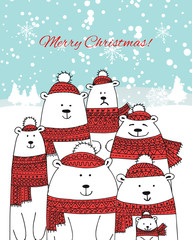 Christmas card with white bears big family