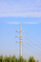 Fototapeta na wymiar high voltage electric power steel tube tower under sky