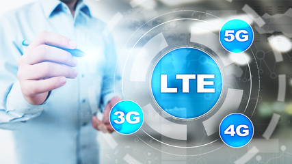 LTE band, mobile internet and telecommunication technology concept on virtual screen.