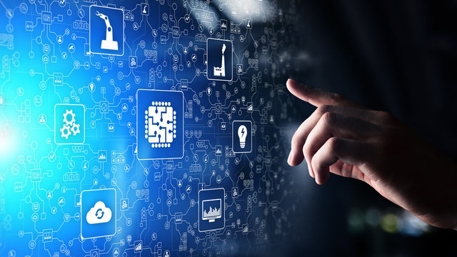 Microchip, artificial intelligence, automation and internet of things (IOT), Digital integration. Business internet and technology concept.