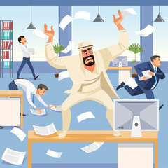 Angry boss screams in chaos at his subordinates