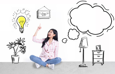 attractive young  asian business  woman thinking isolated on white background.