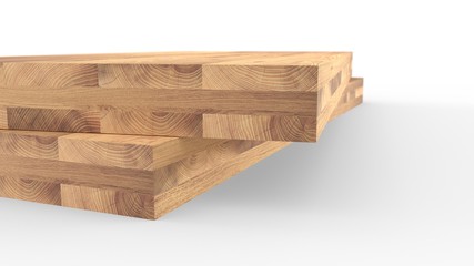 Glued wood structure. Lumber industrial wood texture, timber butts background. Butt end of a processed wooden beam. Glued beams. 3d illustration isolated