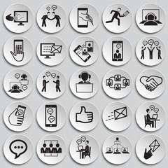 Social network and connections on plates background icons