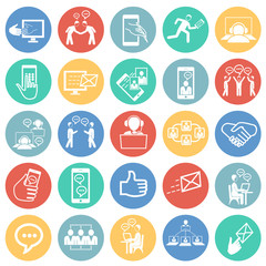 Social network and connections on color circles background icons