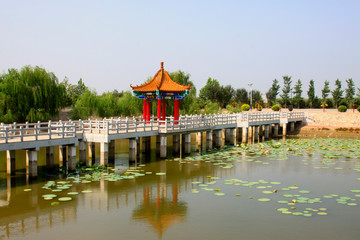 traditional Chinese architectural style Bridges and pavilions in the countryside, China