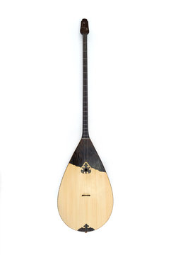Kazakh national musical instrument dombyra isolated on white background, front view