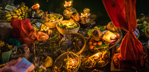 Offerings made to gods during South Asian festival 