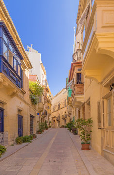 Birgu, Malta. Deserted Street Of The Old Town