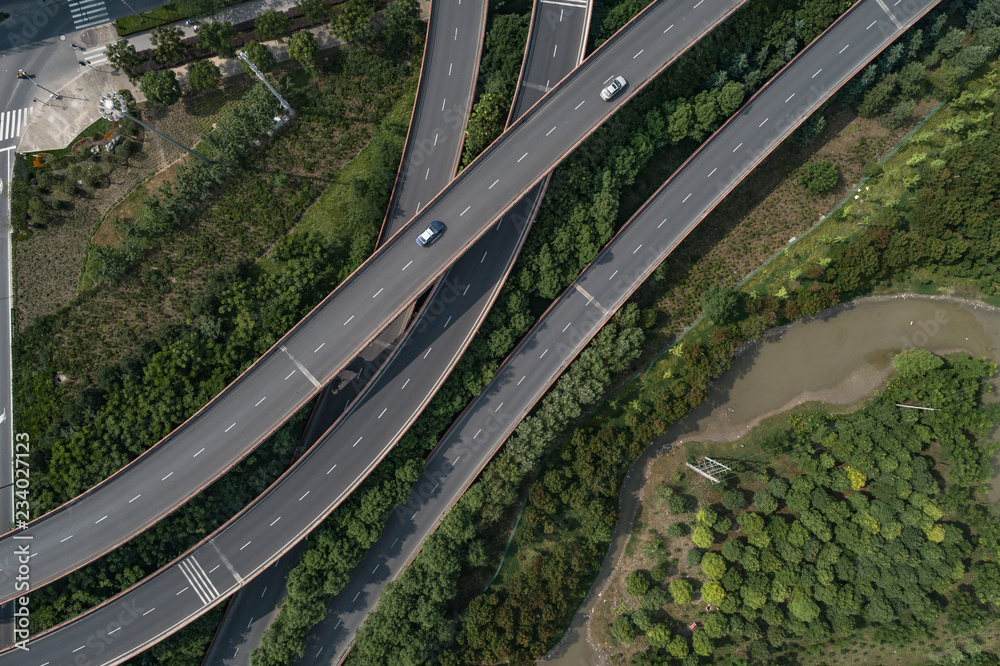 Wall mural directly down view of highway