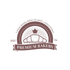 Croissant premium royal king bakery logo badge vintage style