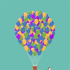 Up movie icon. House in the air on balloons