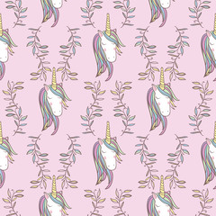 Fototapeta premium Unicorn Rainbow seamless pattern - girls scrapbook paper. Perfect for wrapping presents, scrapbook pages, cards, party decorations, book/journal cover, product design, apparel, planners, invitations