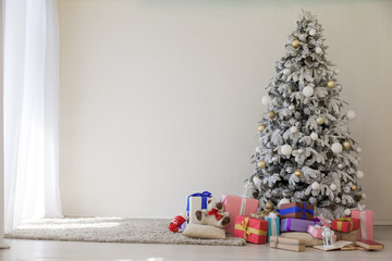 Christmas tree white background interior room new year gifts holidays