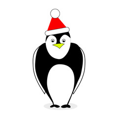 Penguin in red hat santa claus isolated on white
