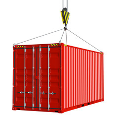 Service delivery - red cargo container hoisted by hook