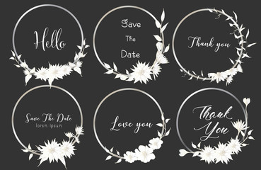 Set of dividers round frames, Hand drawn flowers, Botanical composition, Decorative element for wedding card, Invitations Vector illustration.