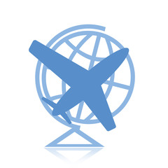Airplane and globe symbol isolated on white background