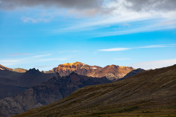 Fototapeta na wymiar Mountain landscape with glacier and stones. Bold background