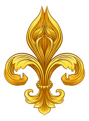 A gold Fleur De Lis heraldic coat of arms graphic design element © Christos Georghiou